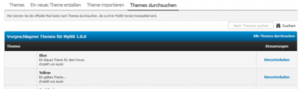 Auf der Erweiterungs-Seite stehen hunderte Themes zur Verfügung
